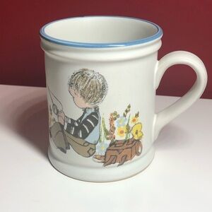 Denby England Vintage Stoneware Pottery Little Boy Fishing Mug